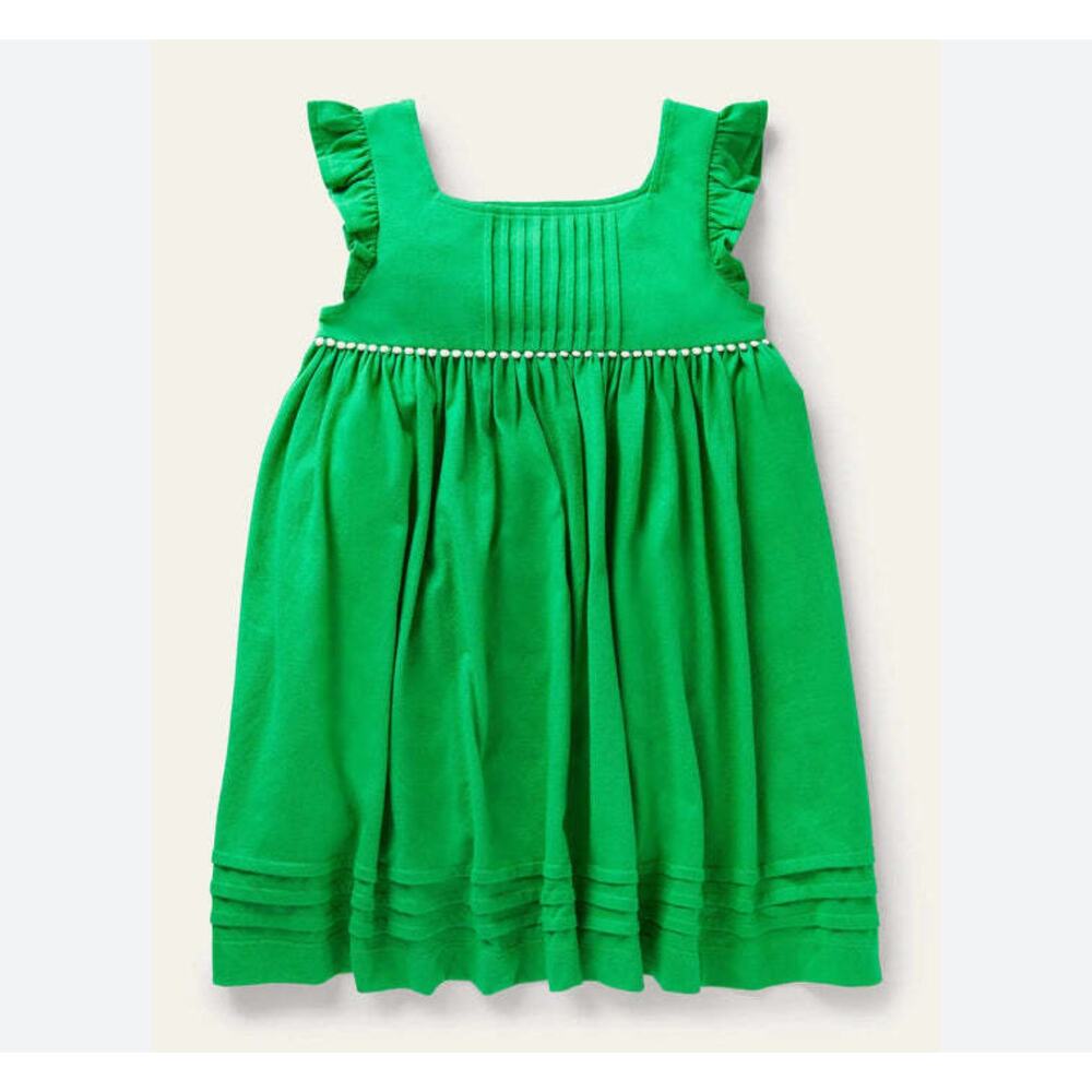 Mini boden Girls frill details sleeve pintuck jersey‎ green dress girls size 7-8